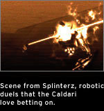 A scene from Splinterz, robotic duels that the Caldari love betting on